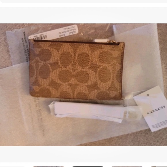 Coach Signature Rust Leather Zippered Wristlet Wallet - Picture 4 of 6